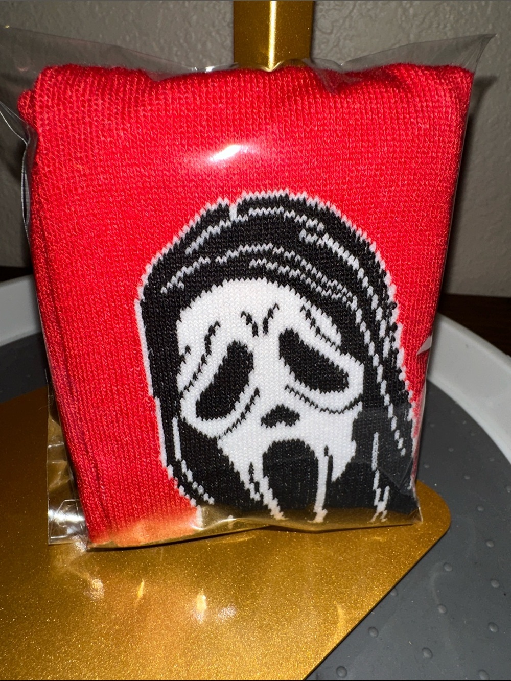Red & Black Ghost Face Crew Socks